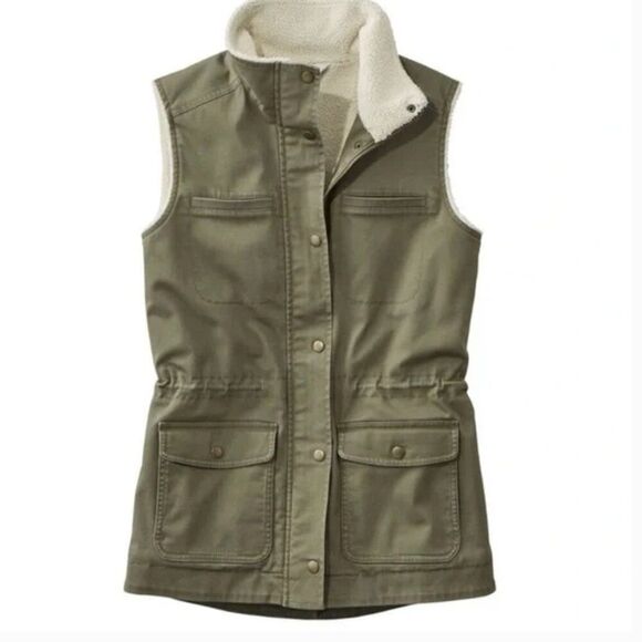 L.L. BEAN Women's Olive Green Utility Sherpa Lined Vest, Size M - Picture 2 of 12